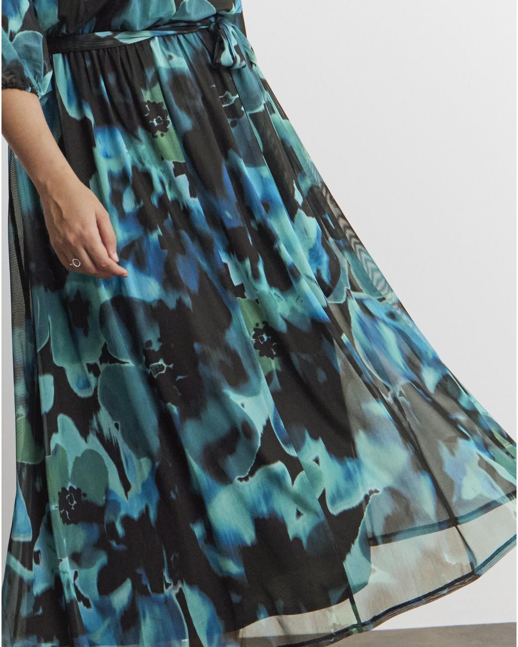 Joanna Hope Blue Printed Mesh Maxi Dress