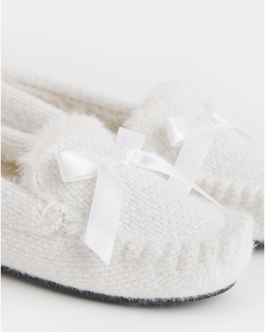 JD Williams Natural Knitted Full Slipper With Bow Ex Wide