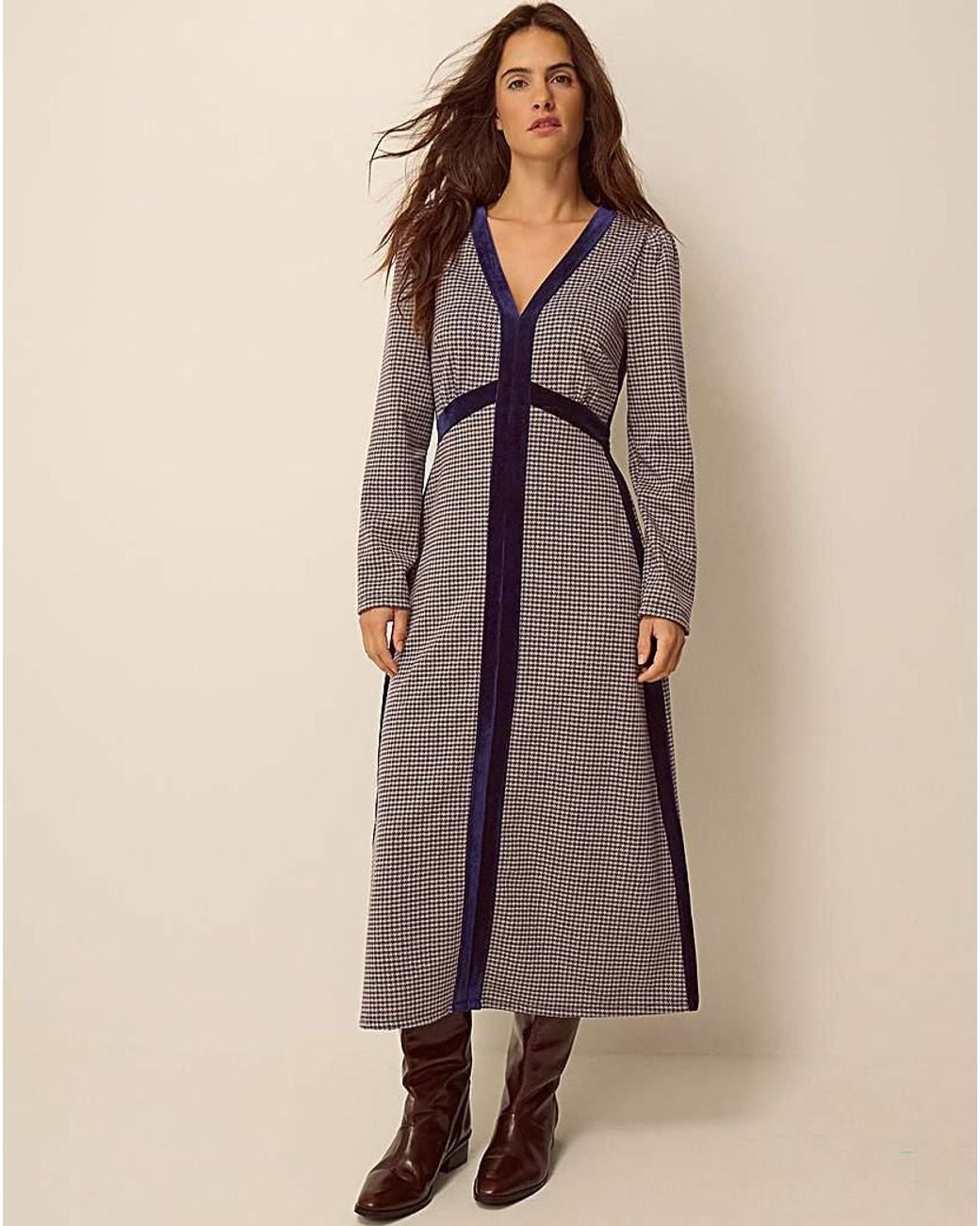 Monsoon Brown Claude Houndstooth Midi Dress