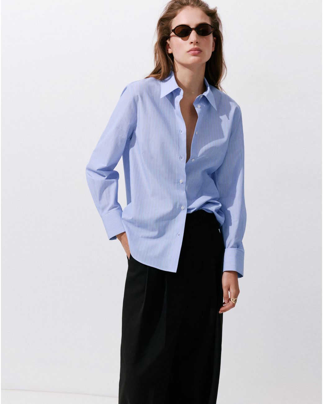 Mango Blue Cotton And Lyocell Blend Shirt