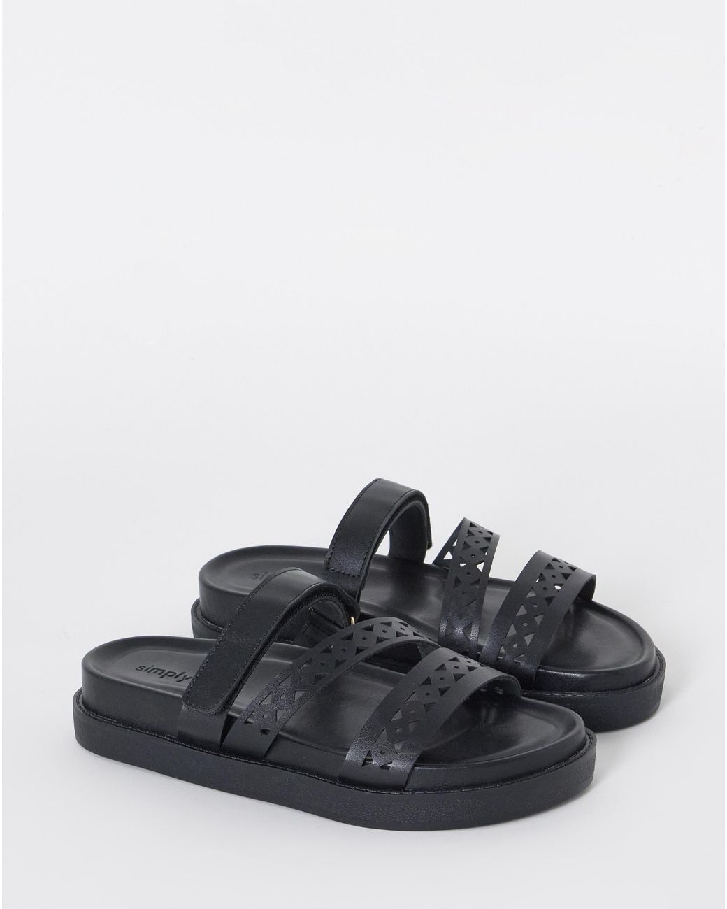 Simply Be Black Laser Cut Sandals Wide