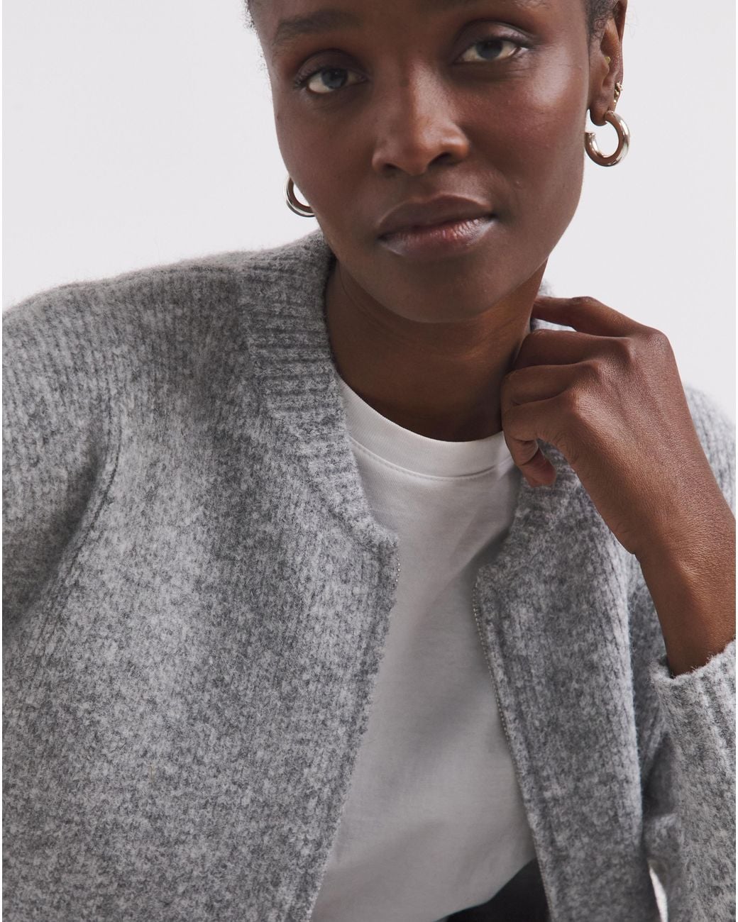 Simply Be Gray Knitted Ribbed Bomber Jacket