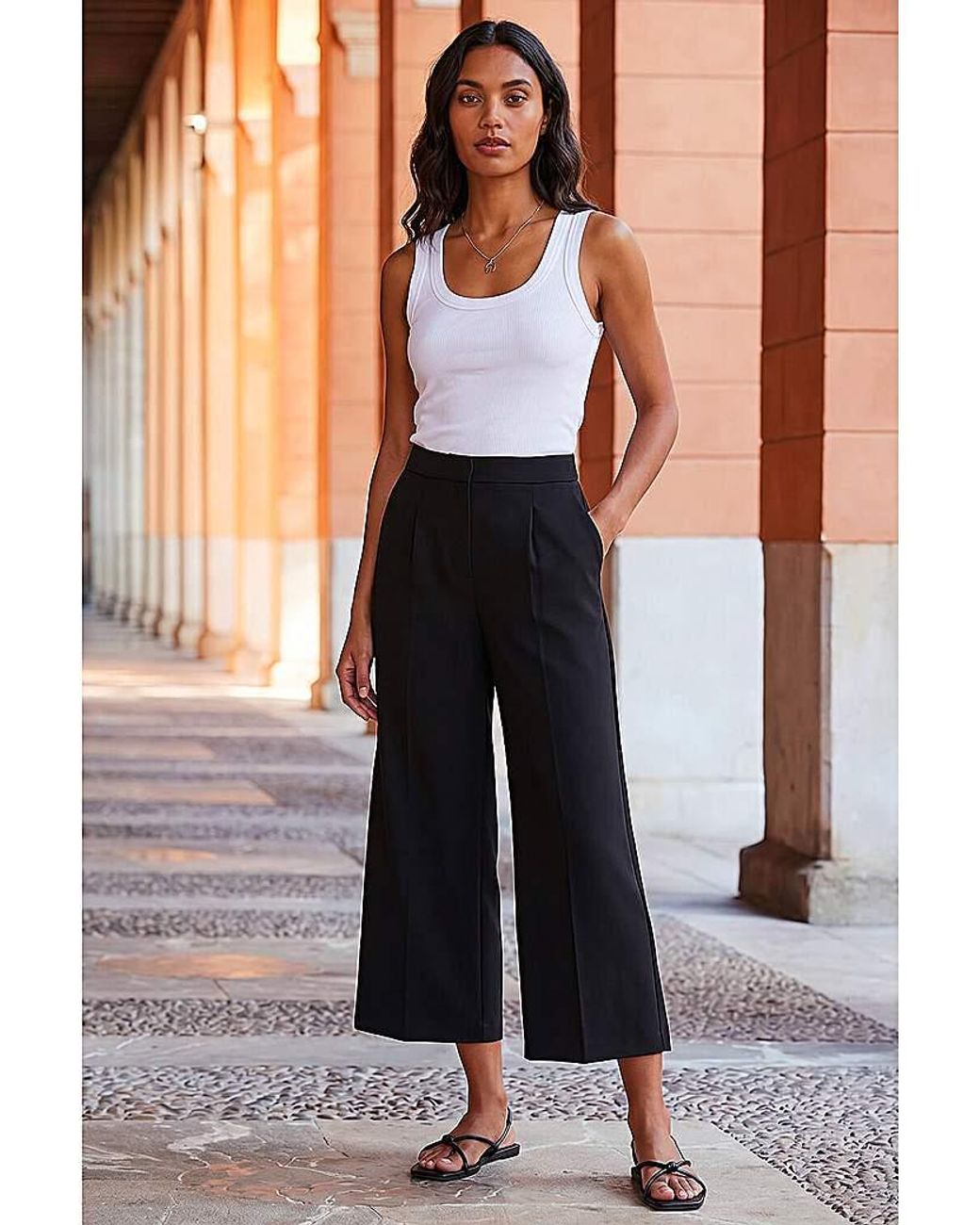 Roman Black Roman Wide Leg Cropped Culottes