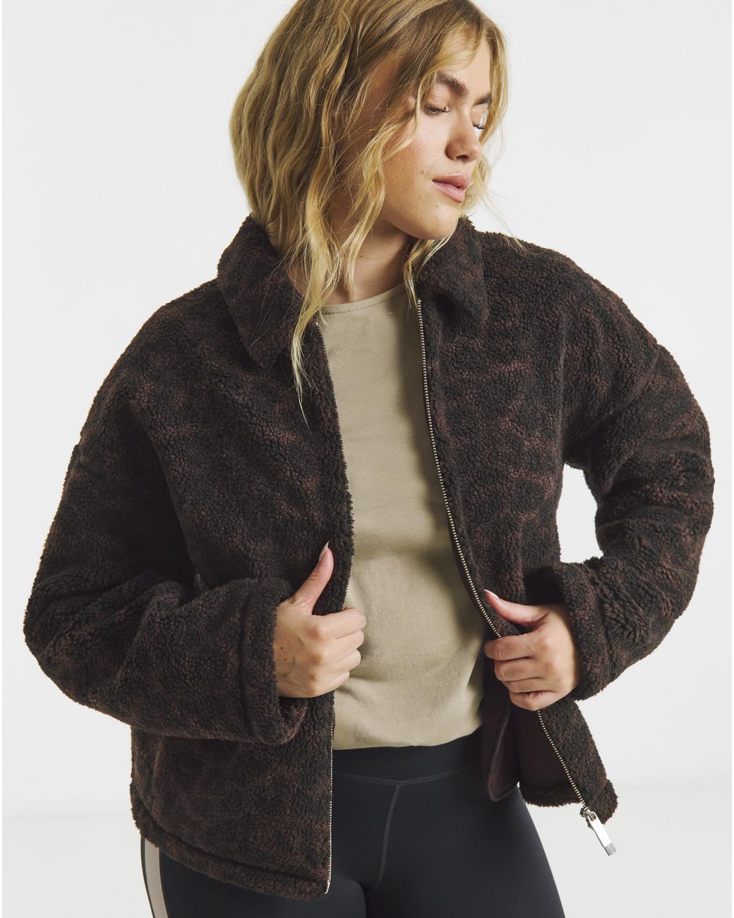 Sweaty Betty Black Collared Printed Fleece