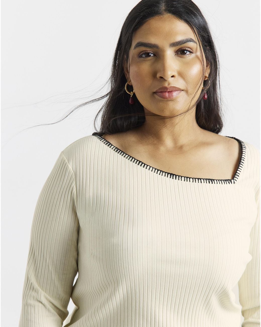 Simply Be Blue Ayshem Neckline Blanket Stitch Ls