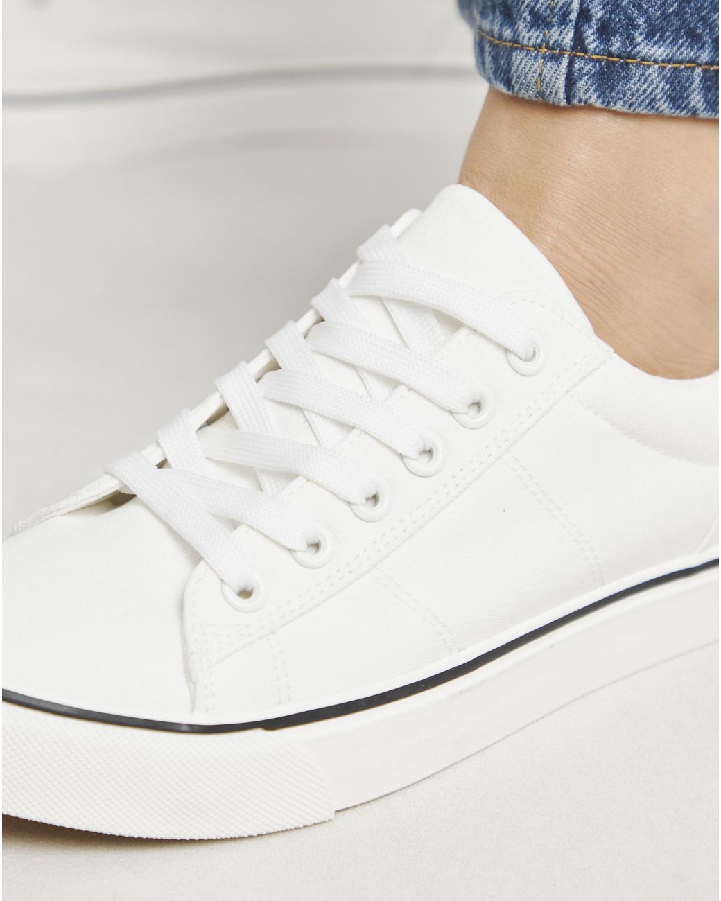 Simply Be Blue Lace Up Canvas Trainer Standard