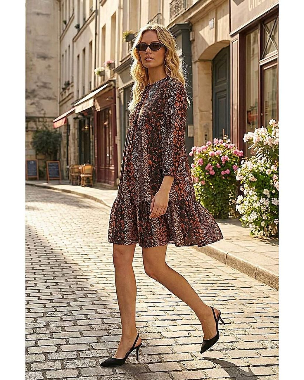 Roman Natural Roman Abstract Print Smock Stretch Dress