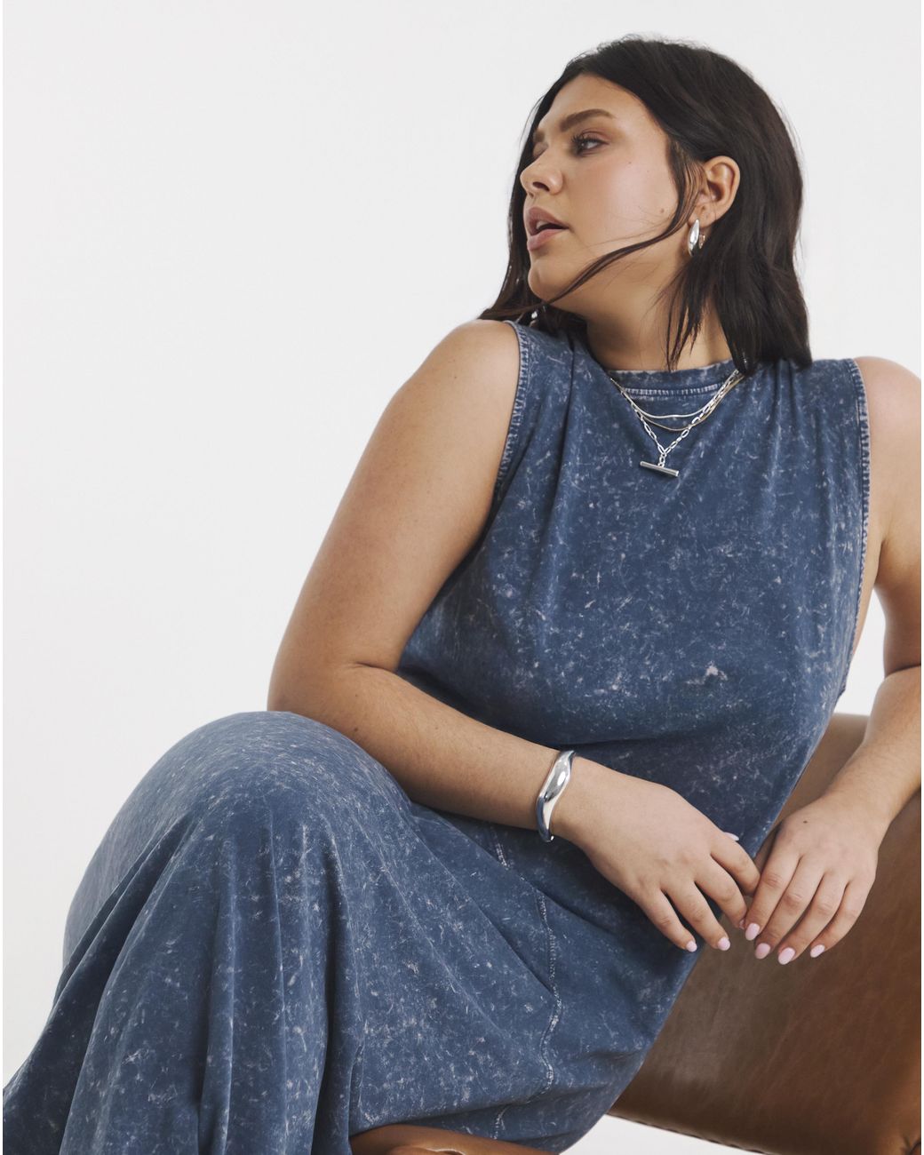 Simply Be Blue Trapeze Acid Wash Maxi Dress
