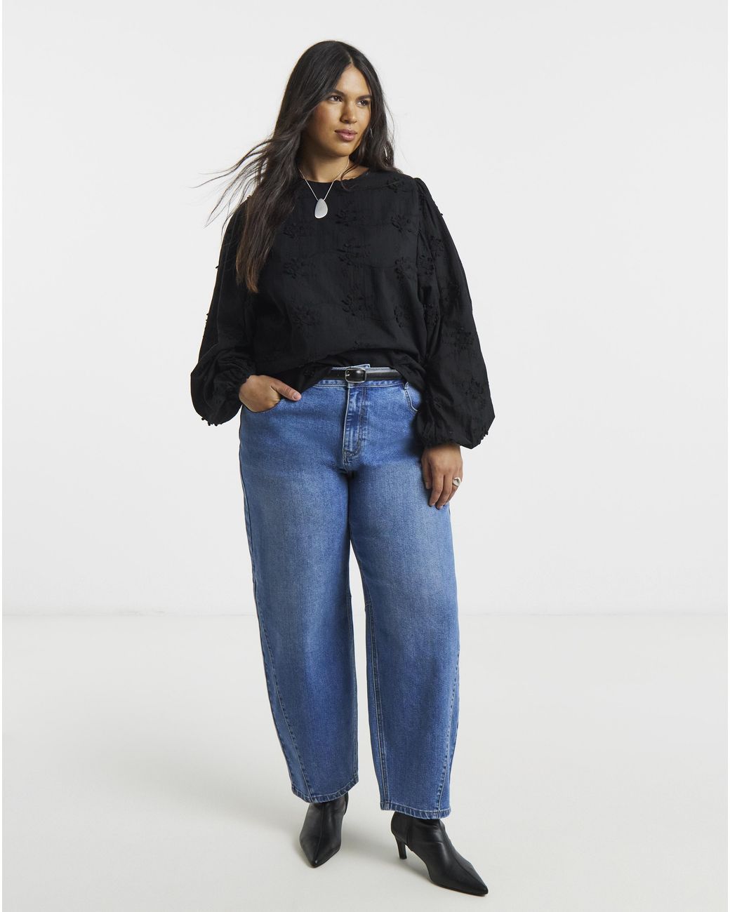 Simply Be Black Exaggerated Sleeve Top