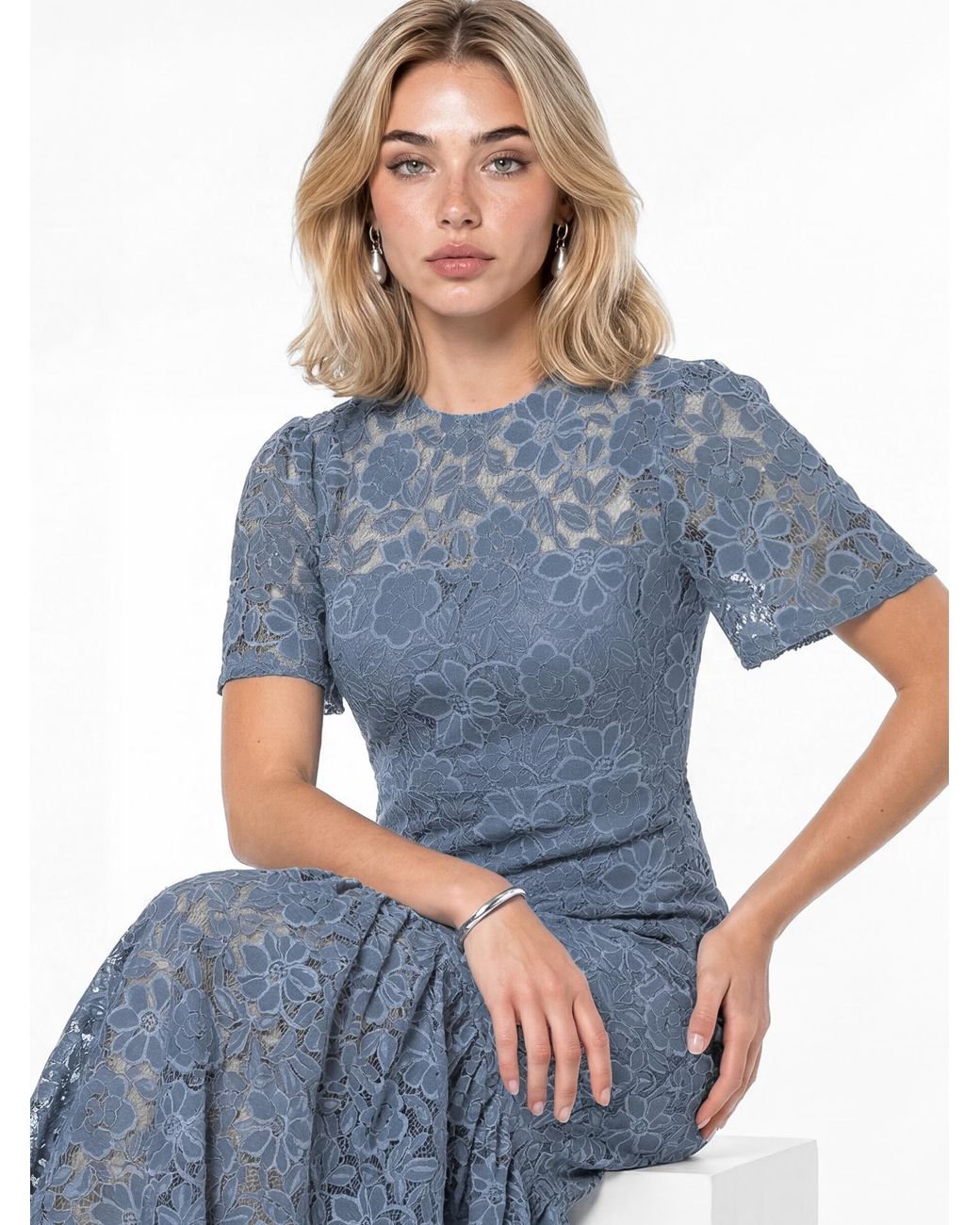 Lovedrobe Blue Floral Lace Midaxi Dress