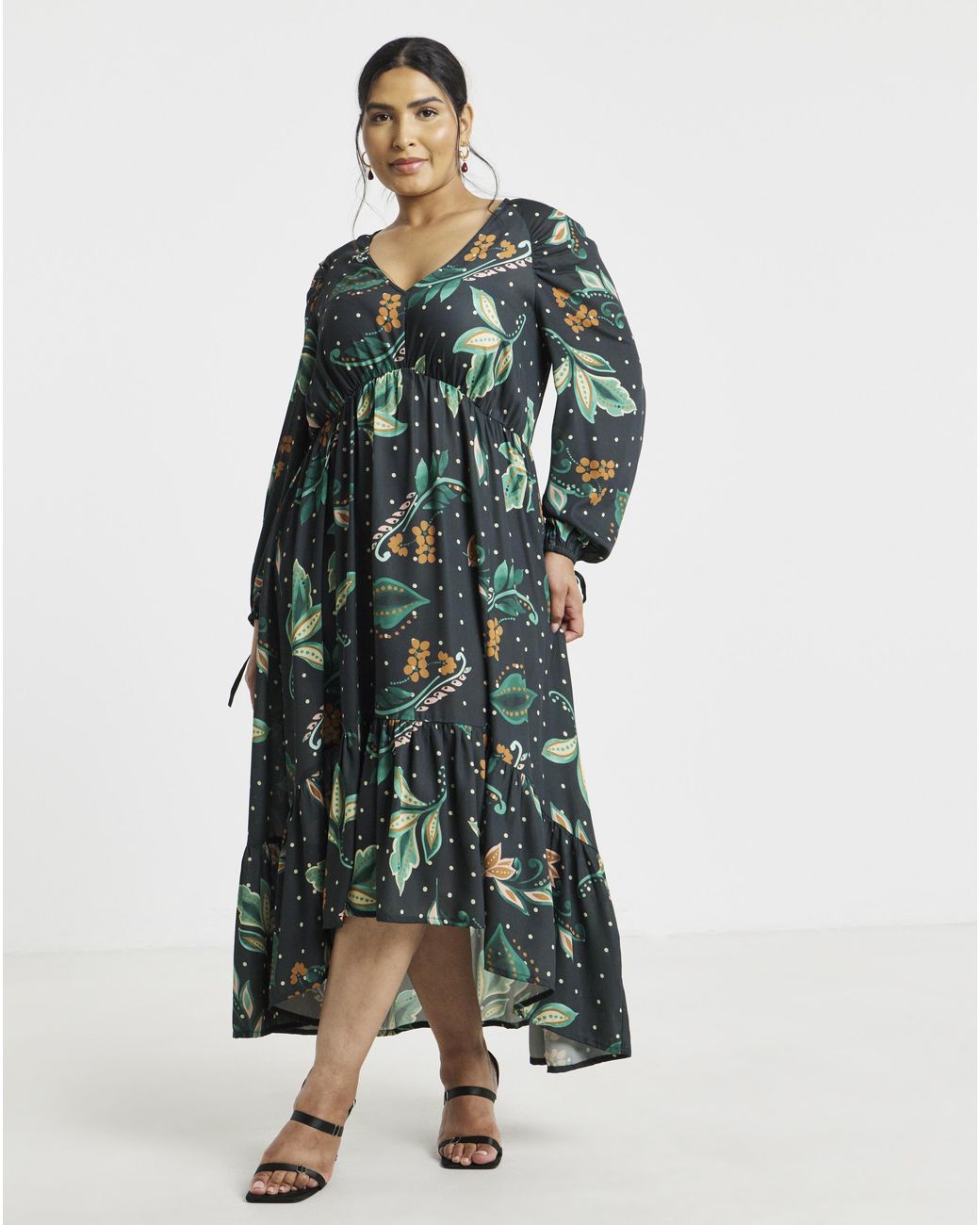 Simply Be Green Floral High Low Maxi Dress