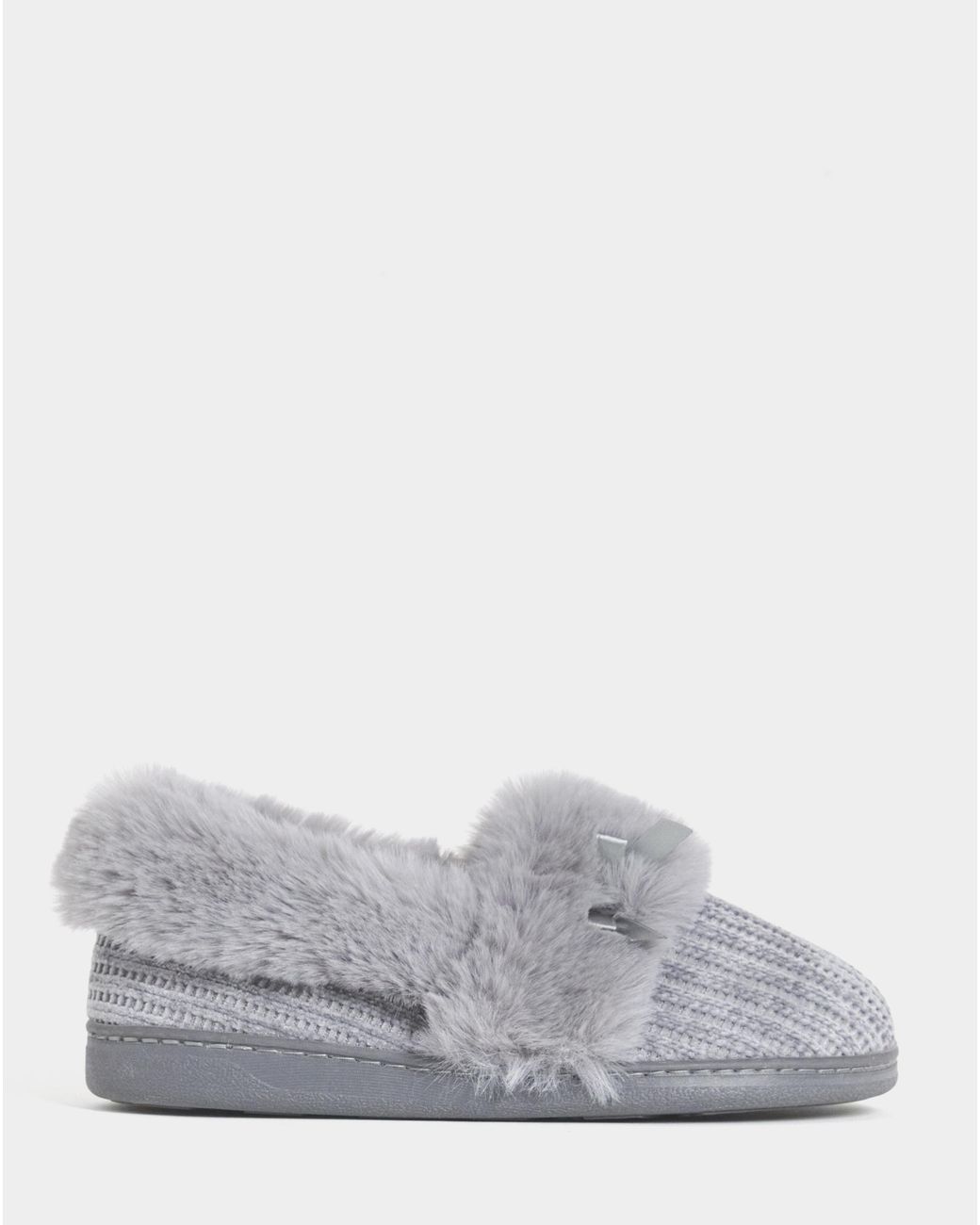 JD Williams Gray Fur Trim Full Slipper Wide