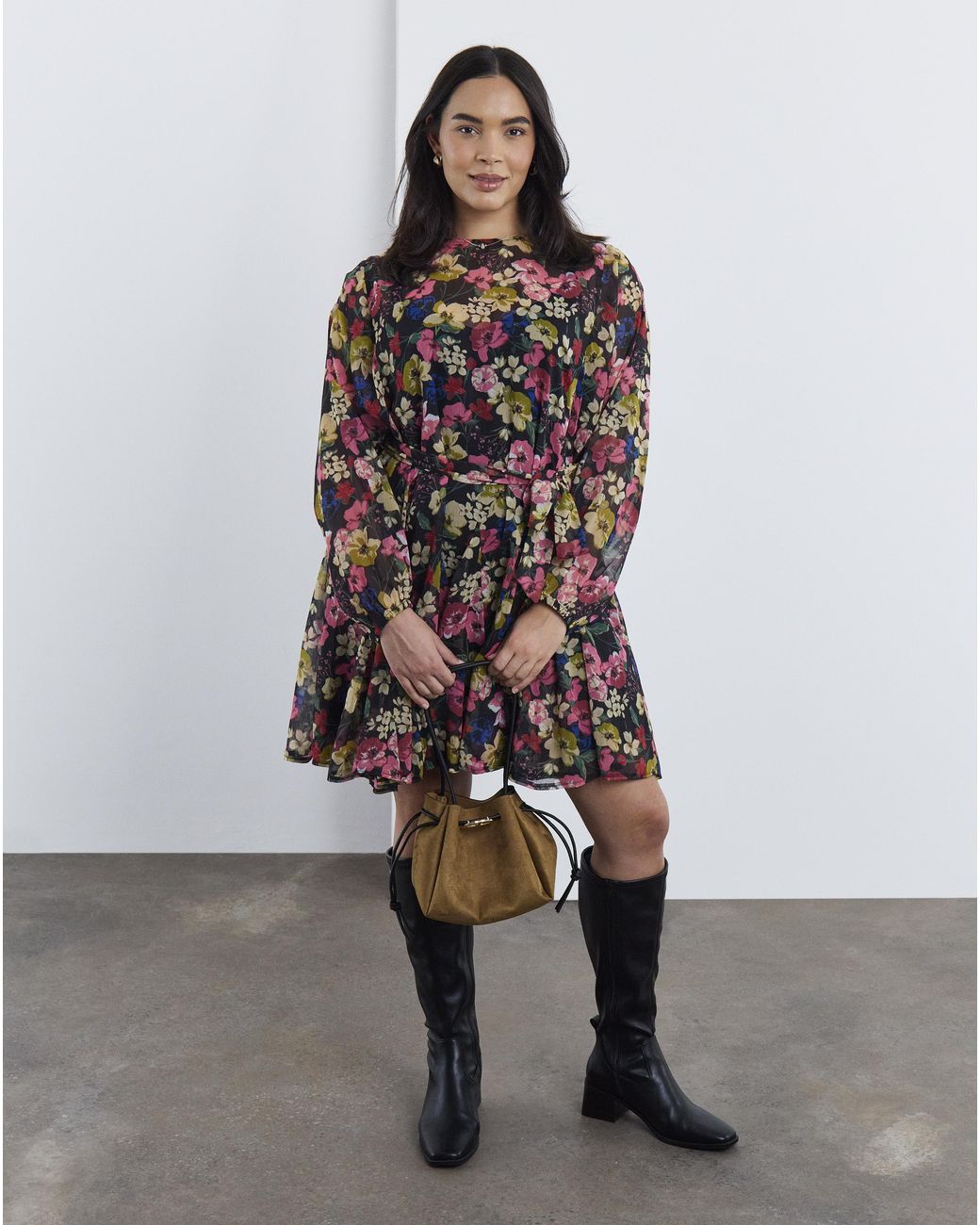 Simply Be Brown Floral Skater Dress