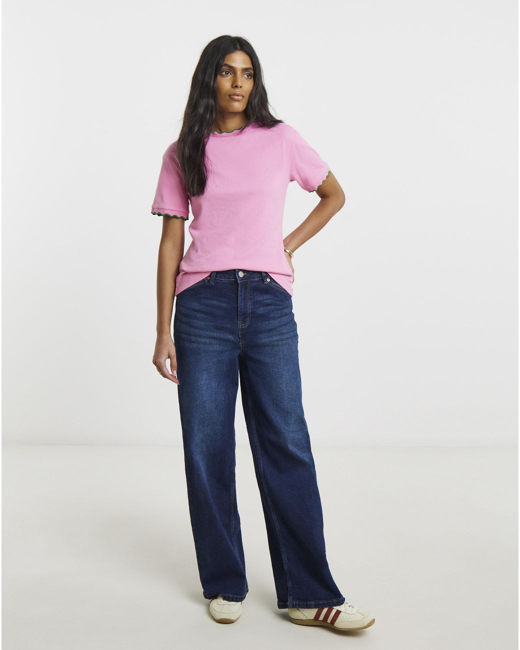 Simply Be Pink Ribbed Scallop T-Shirt