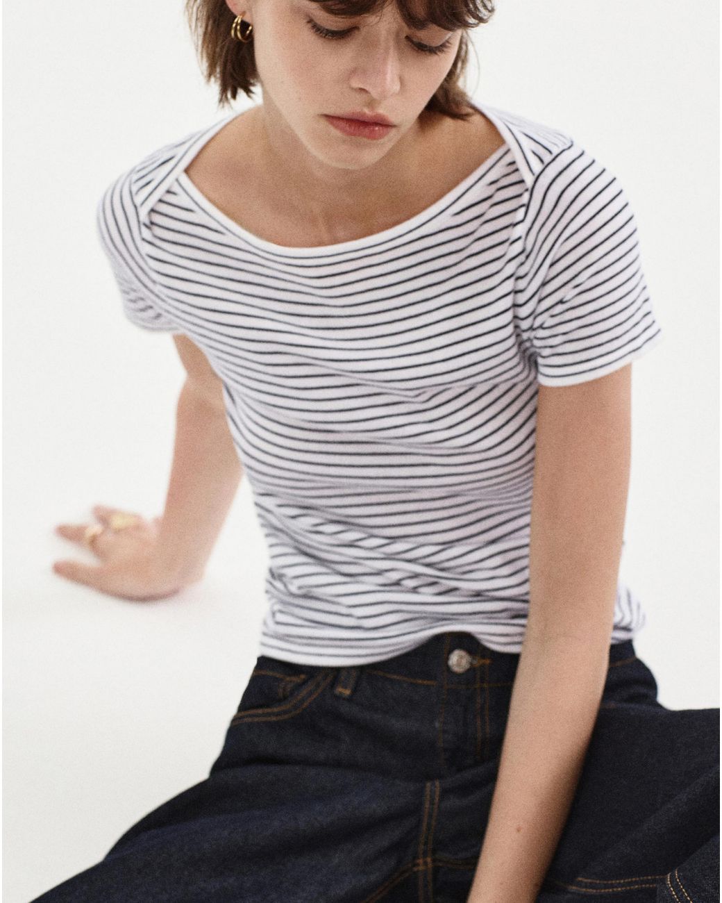 Mango White Short-Sleeved Fine-Knit Sweater