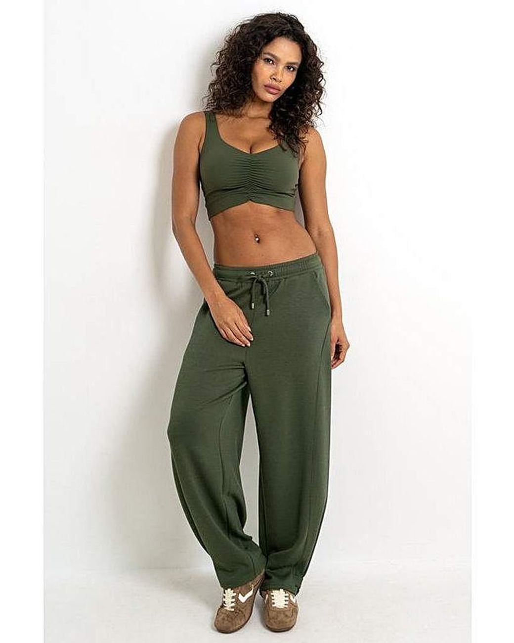 Pour Moi Green The Peachy Soft Barrel Jogger