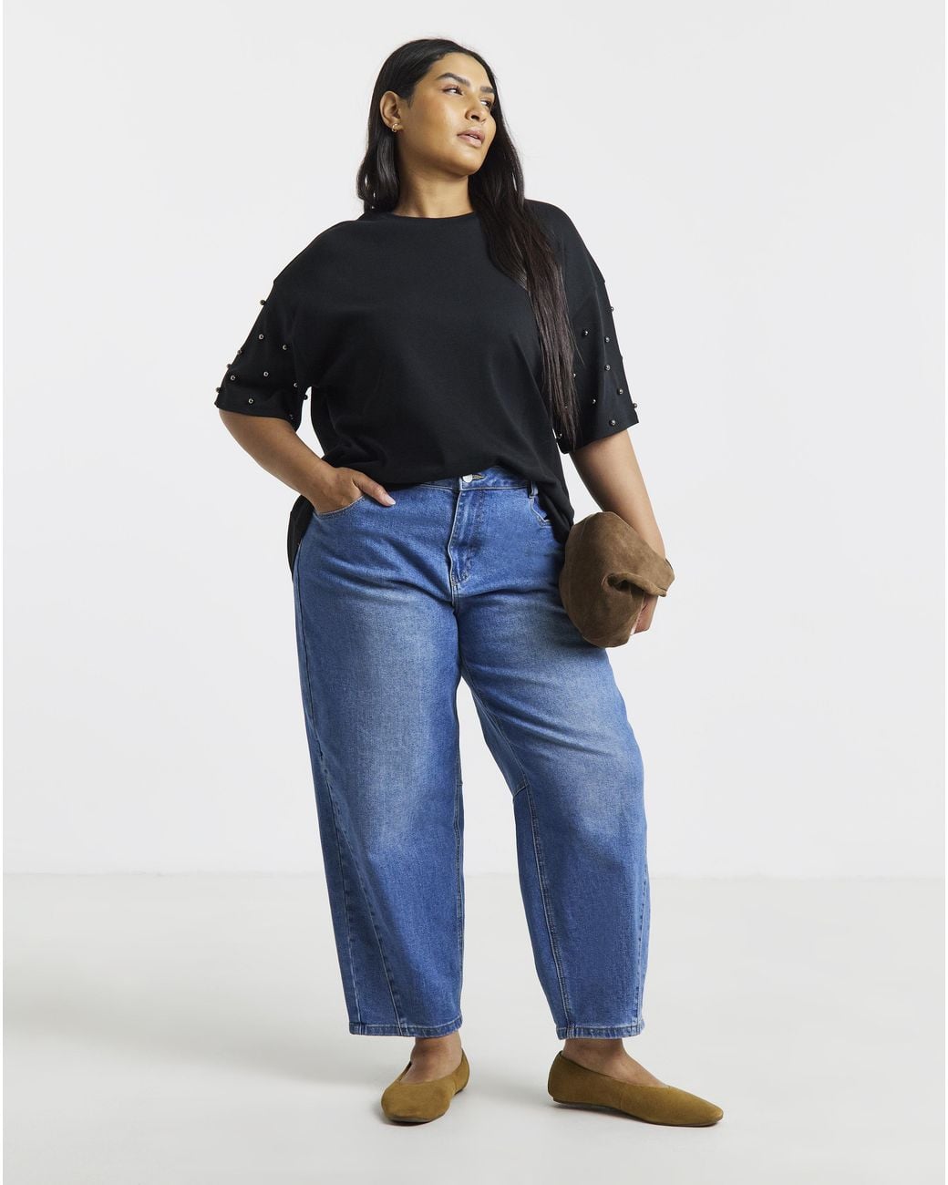 Simply Be Blue Short Sleeve Stud T-Shirt
