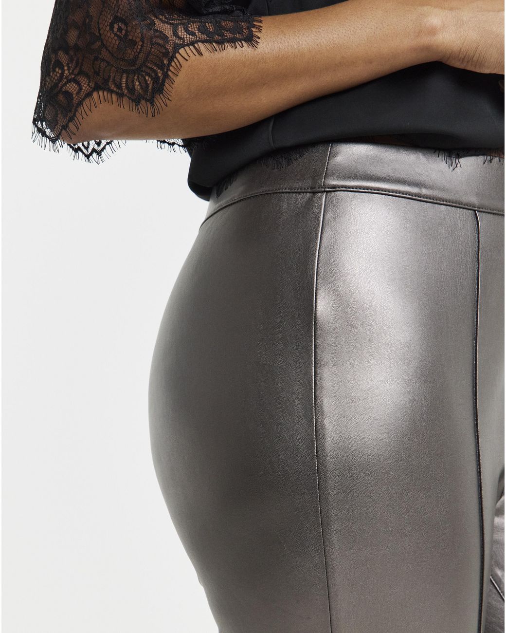 Simply Be Gray Seam Detail Pu Leggings