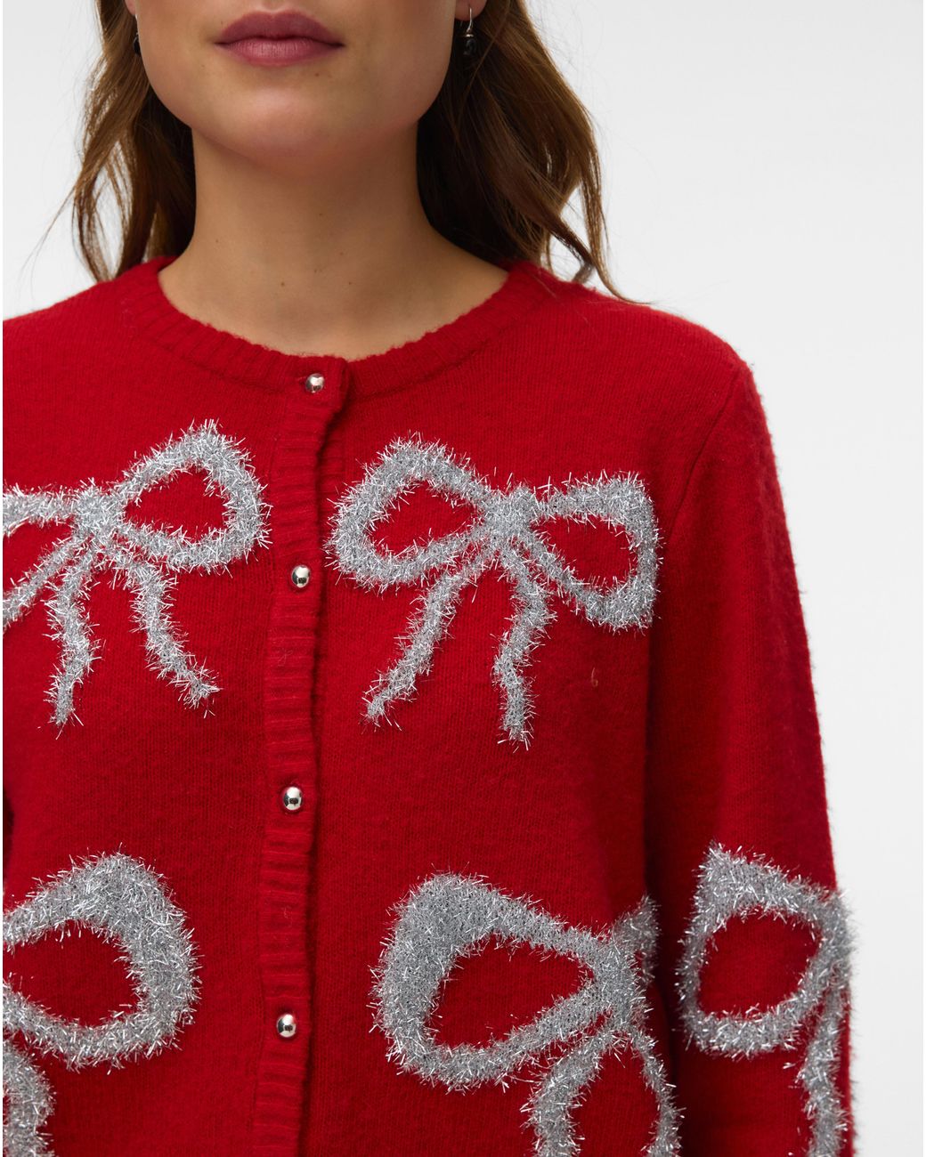 Vero Moda Red Sparkle Bow Cardigan