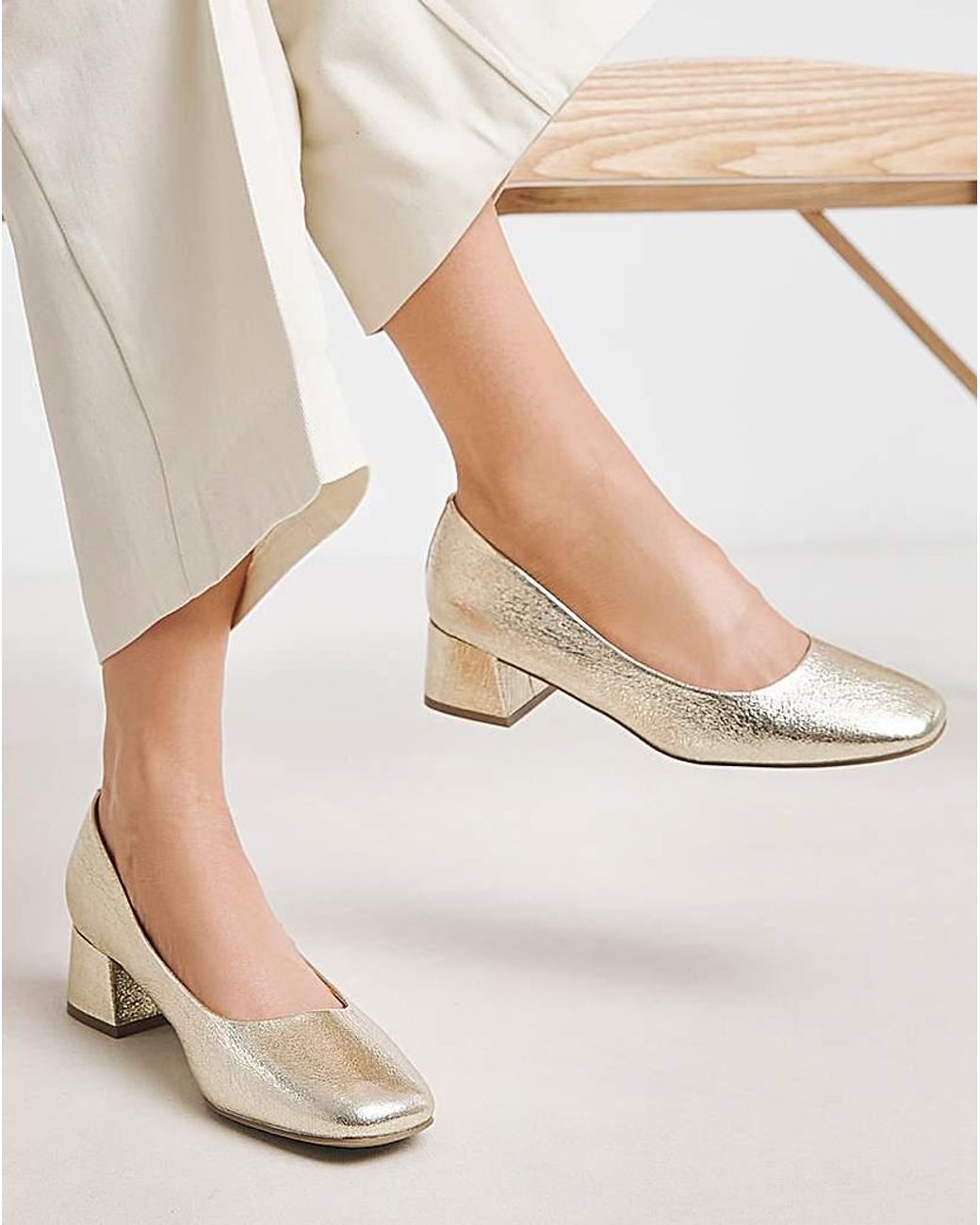 Heavenly Soles Natural Low Block Heel Court Shoes Ex Wide