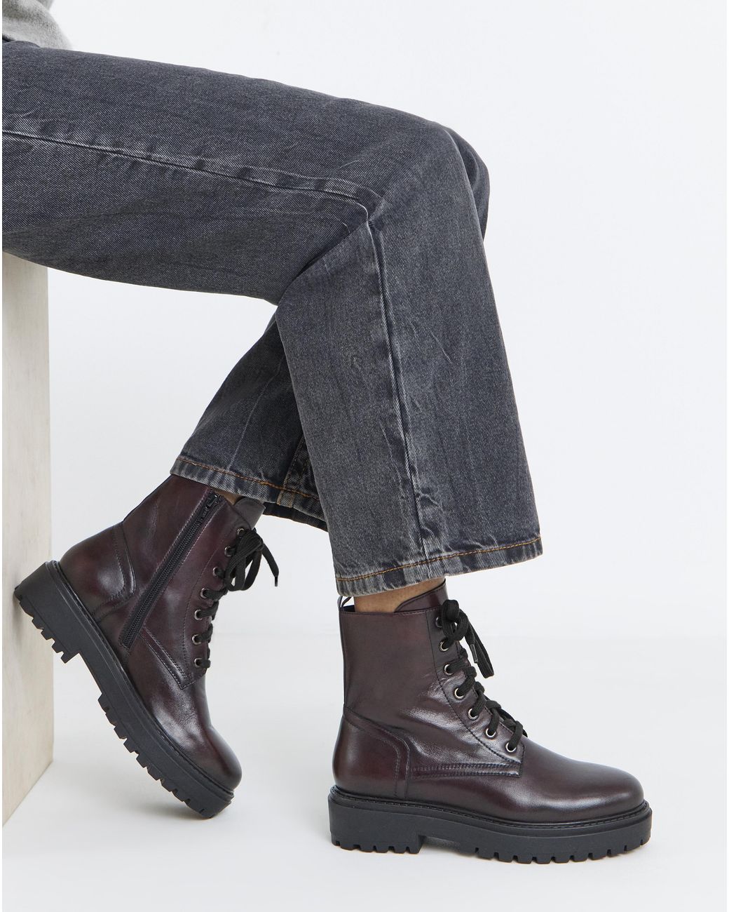 Simply Be Blue Chunky Lace Up Boot Extra Wide