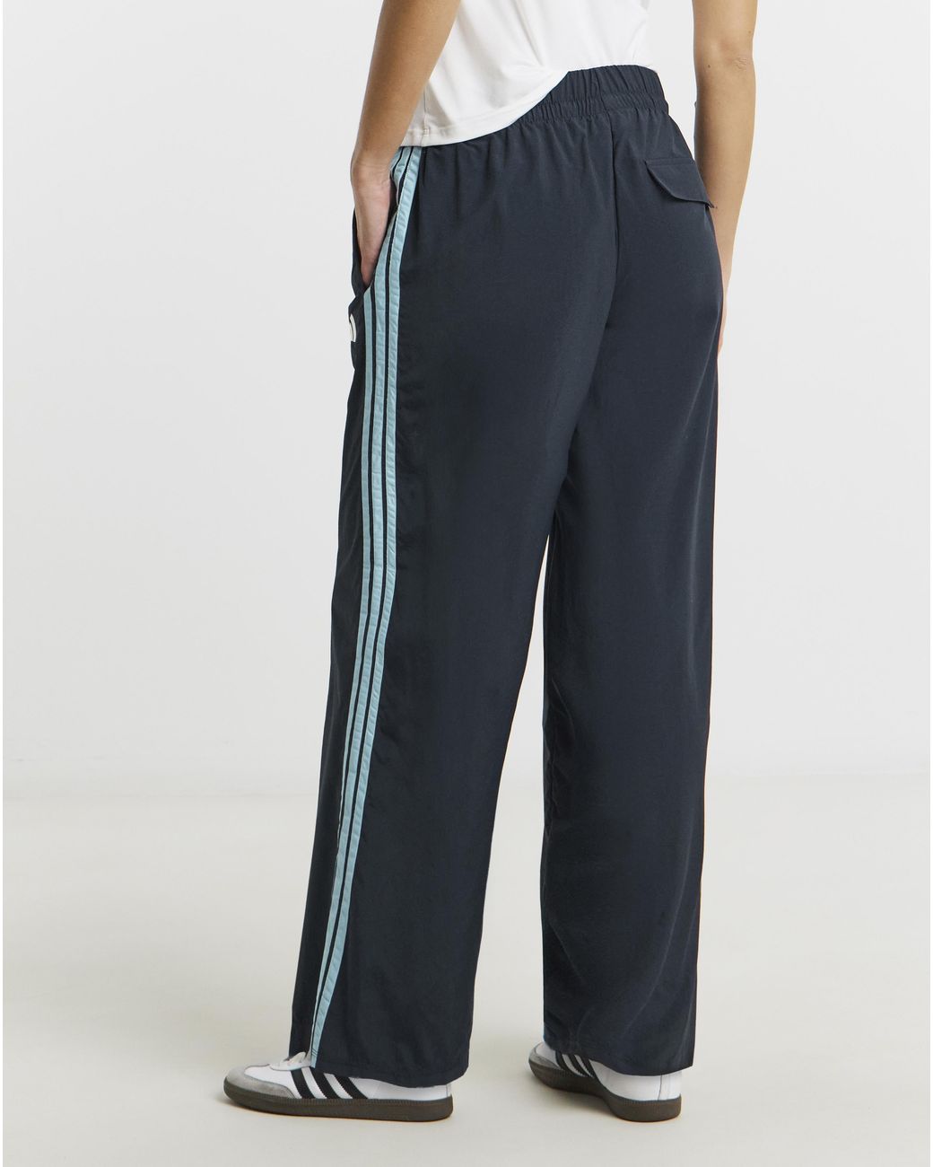 Adidas Blue 3 Stripe Wide Leg Jogger