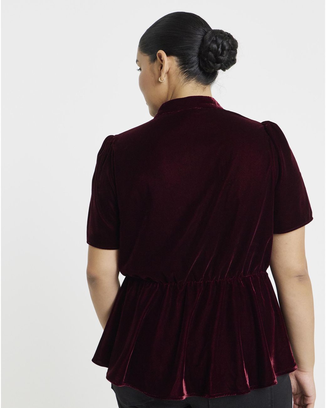 Simply Be Brown Velvet Lace Trim Top