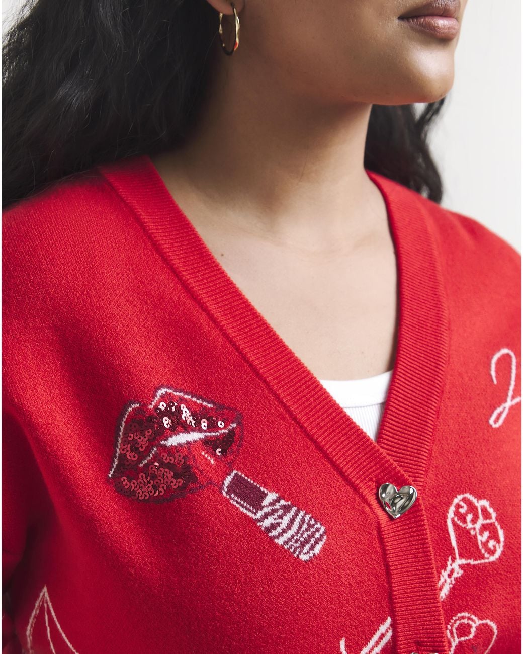 Simply Be Red Sketch Party Boyfriend Cardigan