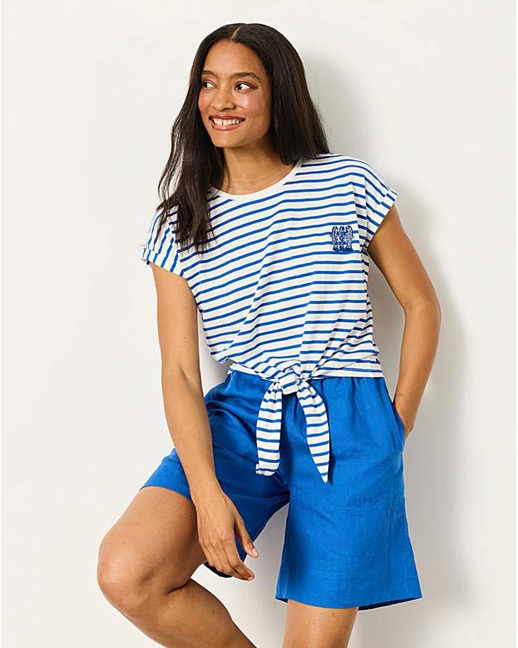 FatFace Blue Tie Front Stripe Top