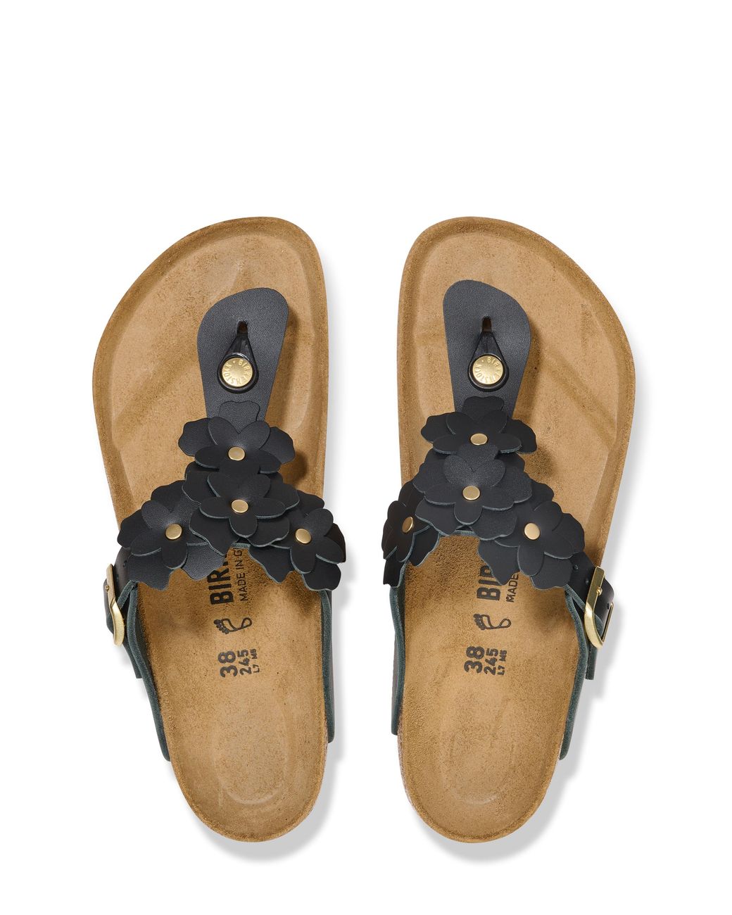 Birkenstock Black Gizeh Leather Flower Sandals
