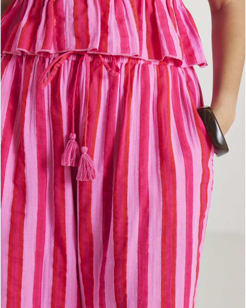 Beach To Beach Pink Stripe Beach Trouser And Top Coord