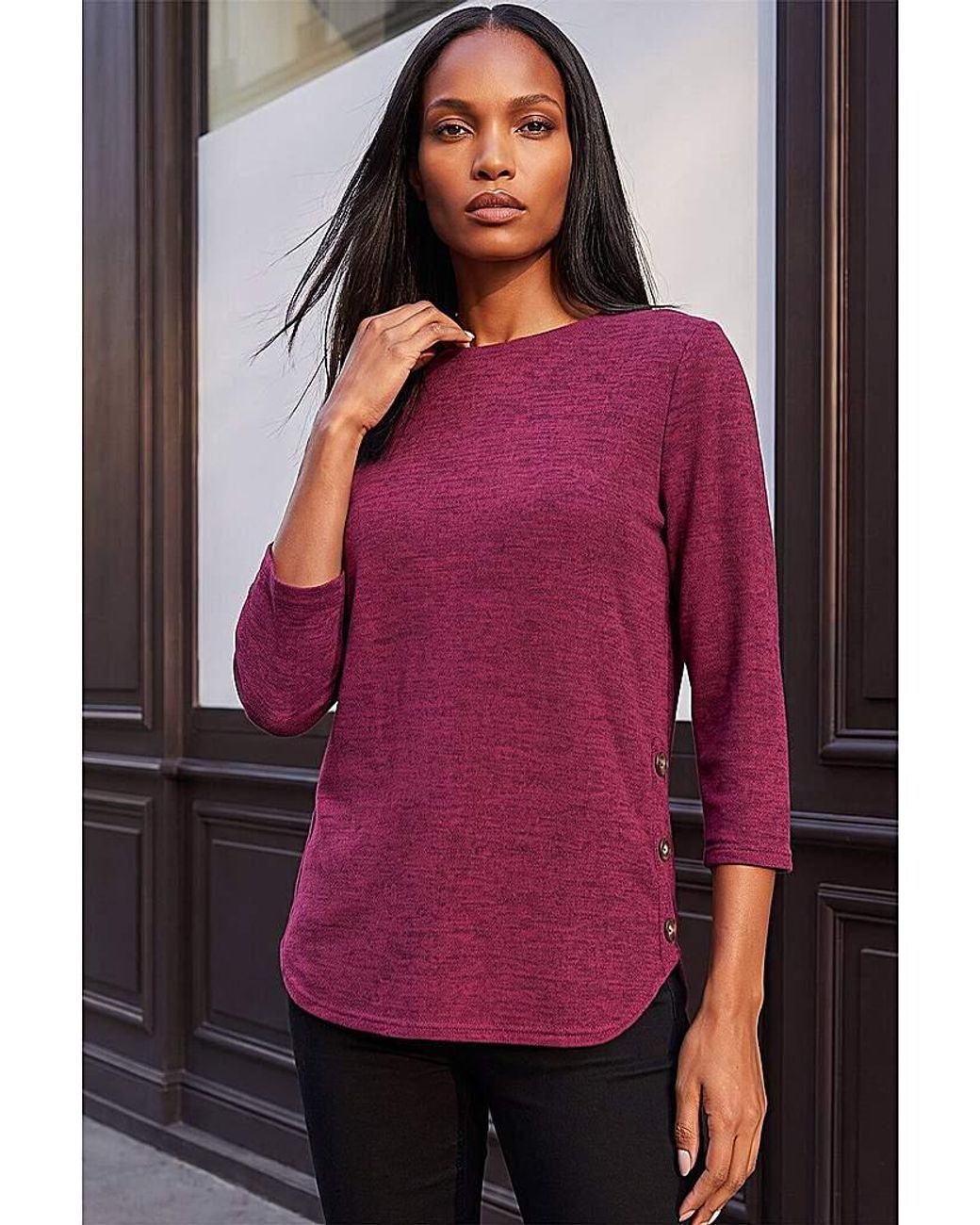 Roman Purple Roman Curved Hem Stretch Top
