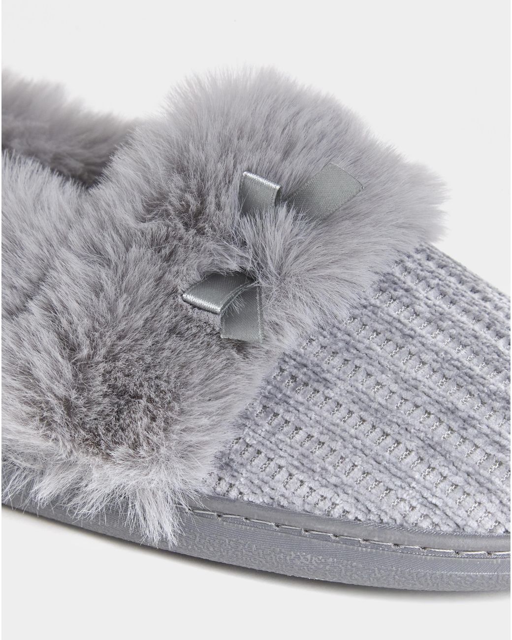 JD Williams Gray Fur Trim Full Slipper Wide