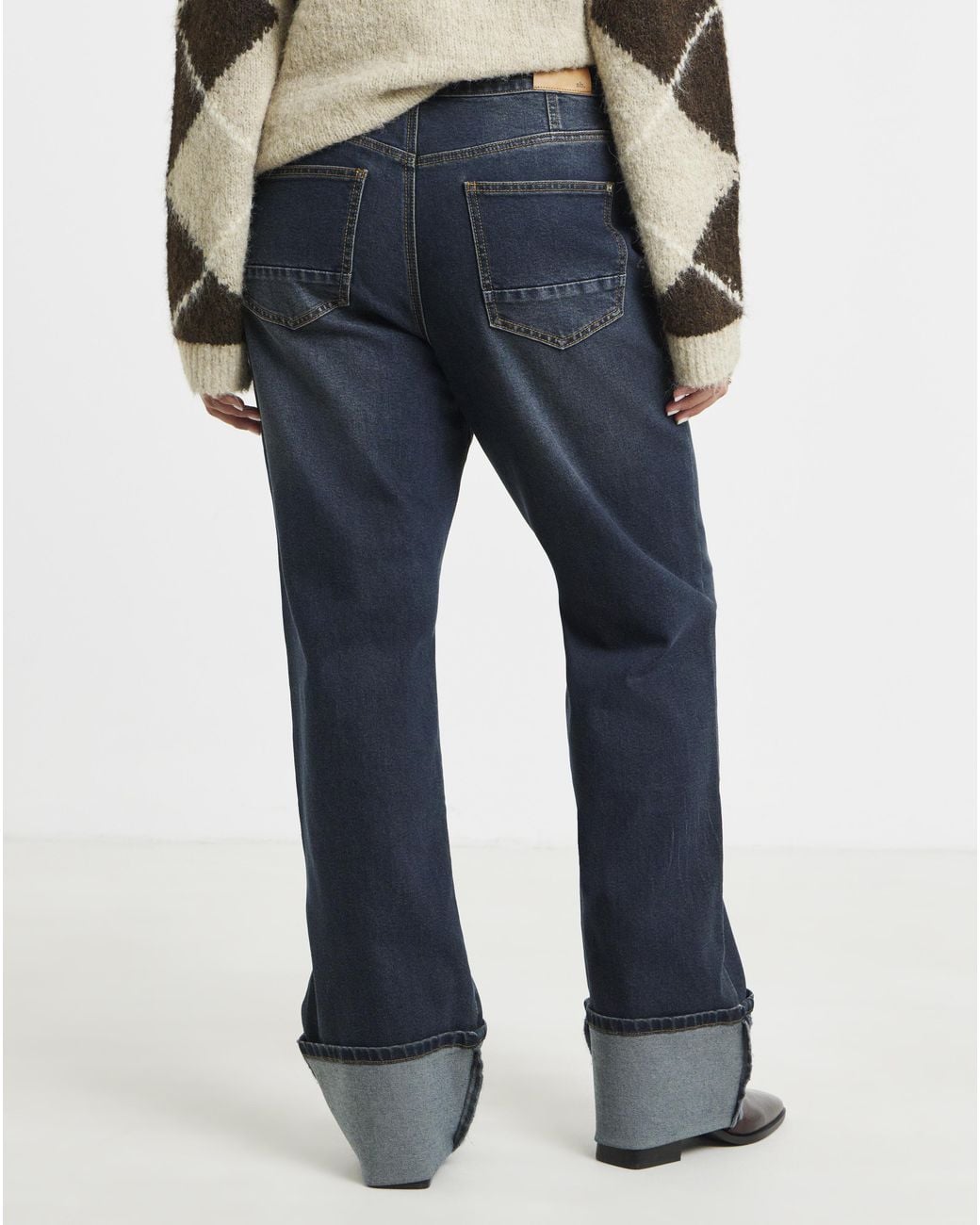 Simply Be Blue Turn Up Straight Wide Leg Jeans