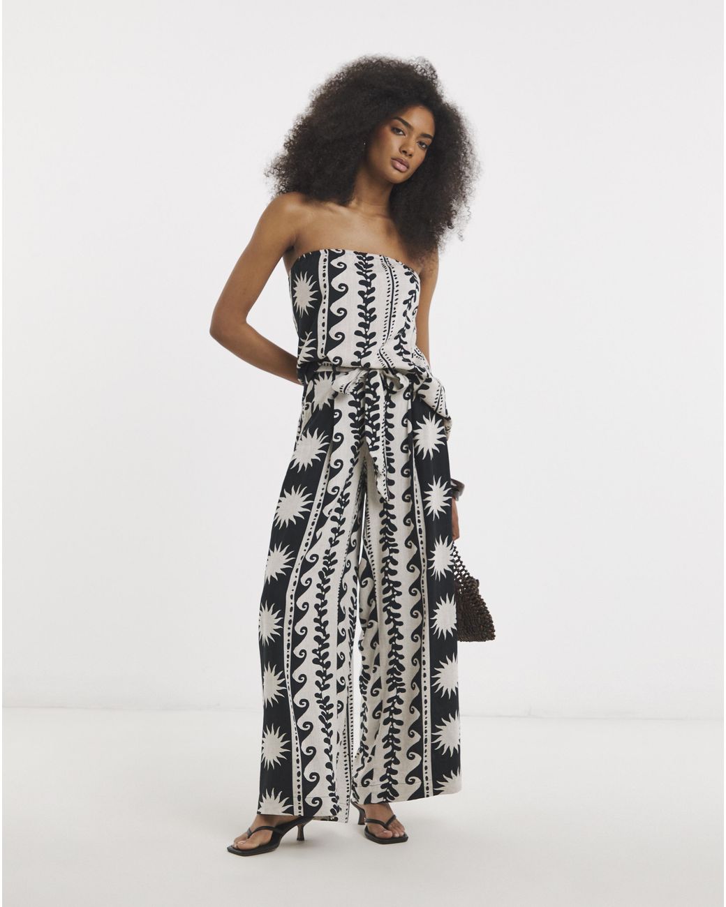 Simply Be Black Mono Printed Palazzo Trouser