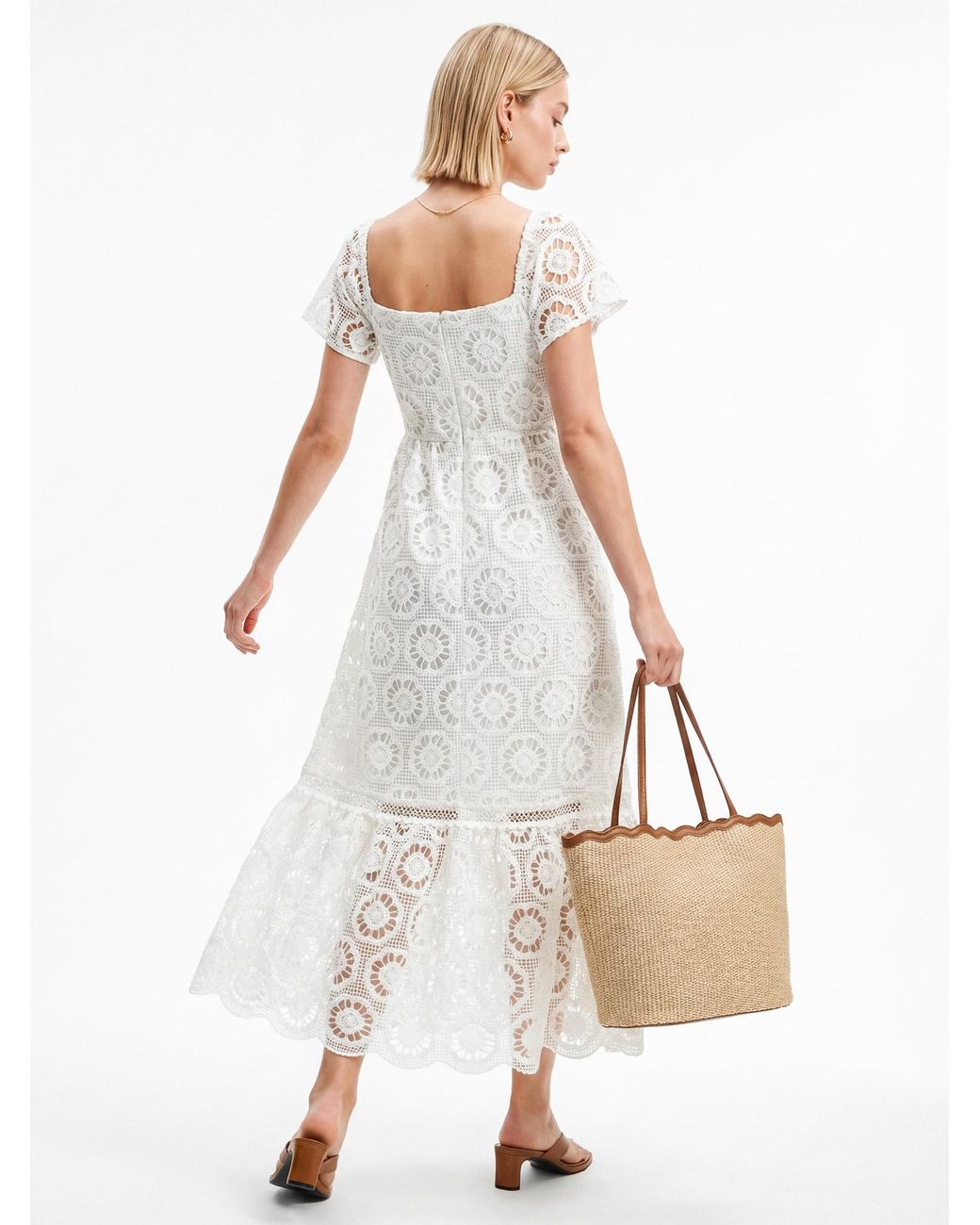 Lovedrobe White Floral Lace Midaxi Dress
