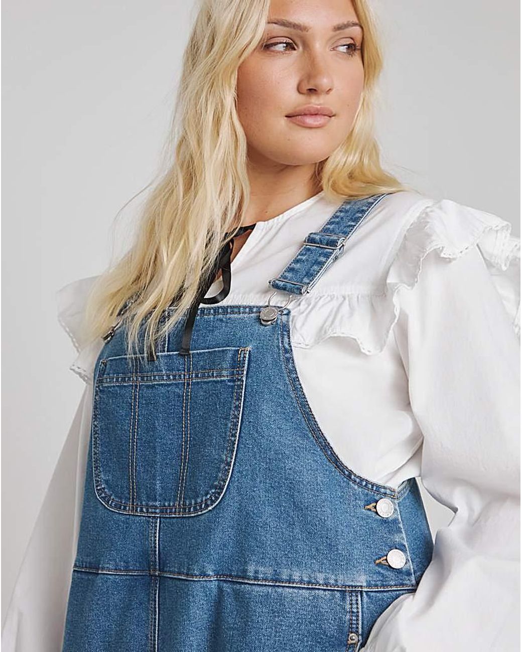 Simply Be Blue Denim Dungaree Dress