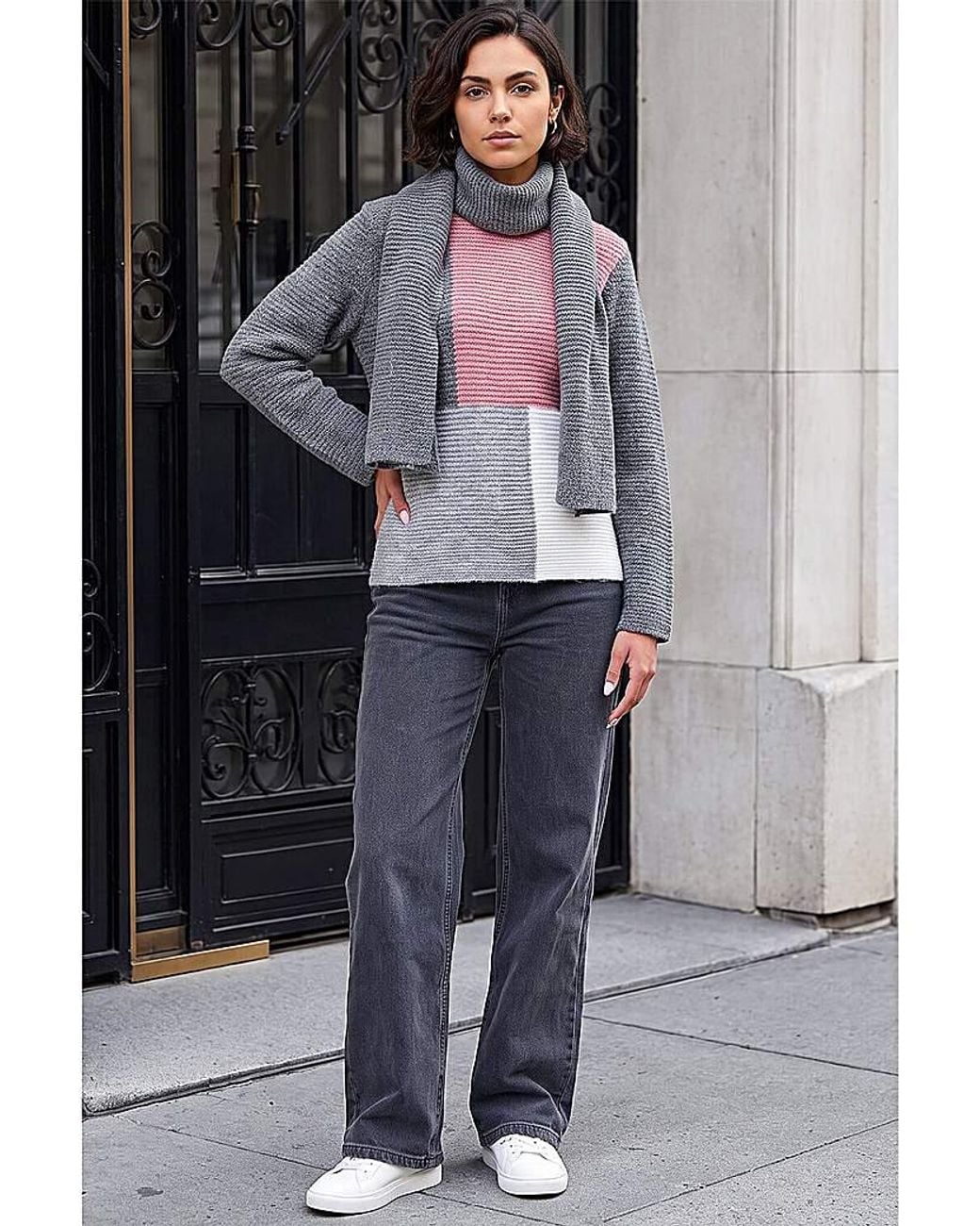 Roman Gray Roman Colour Block Scarf Jumper