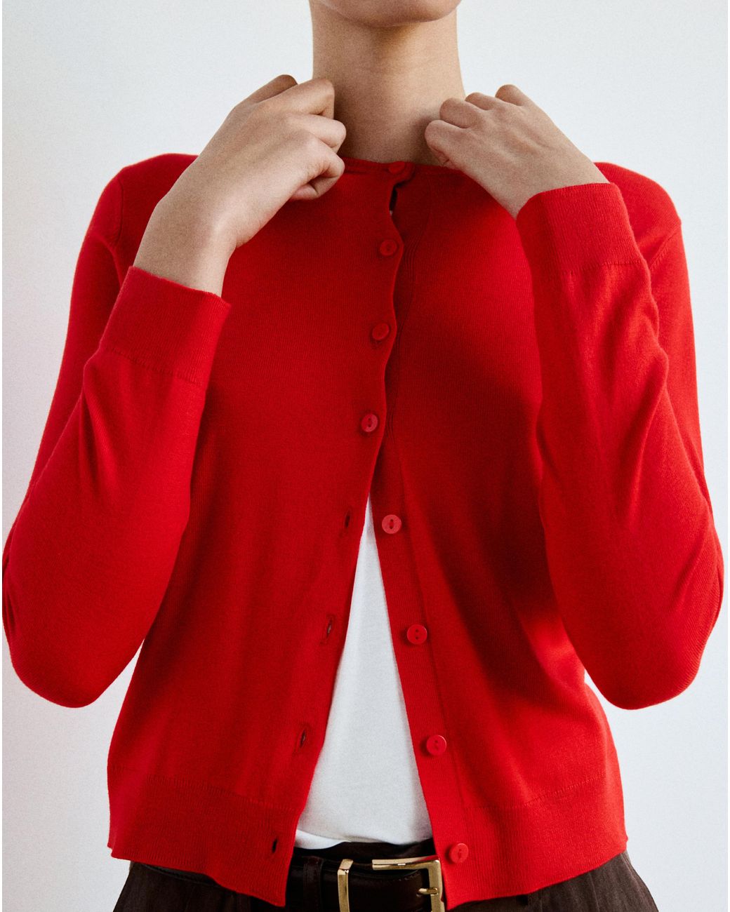 Mango Red Knitted Button Cardigan