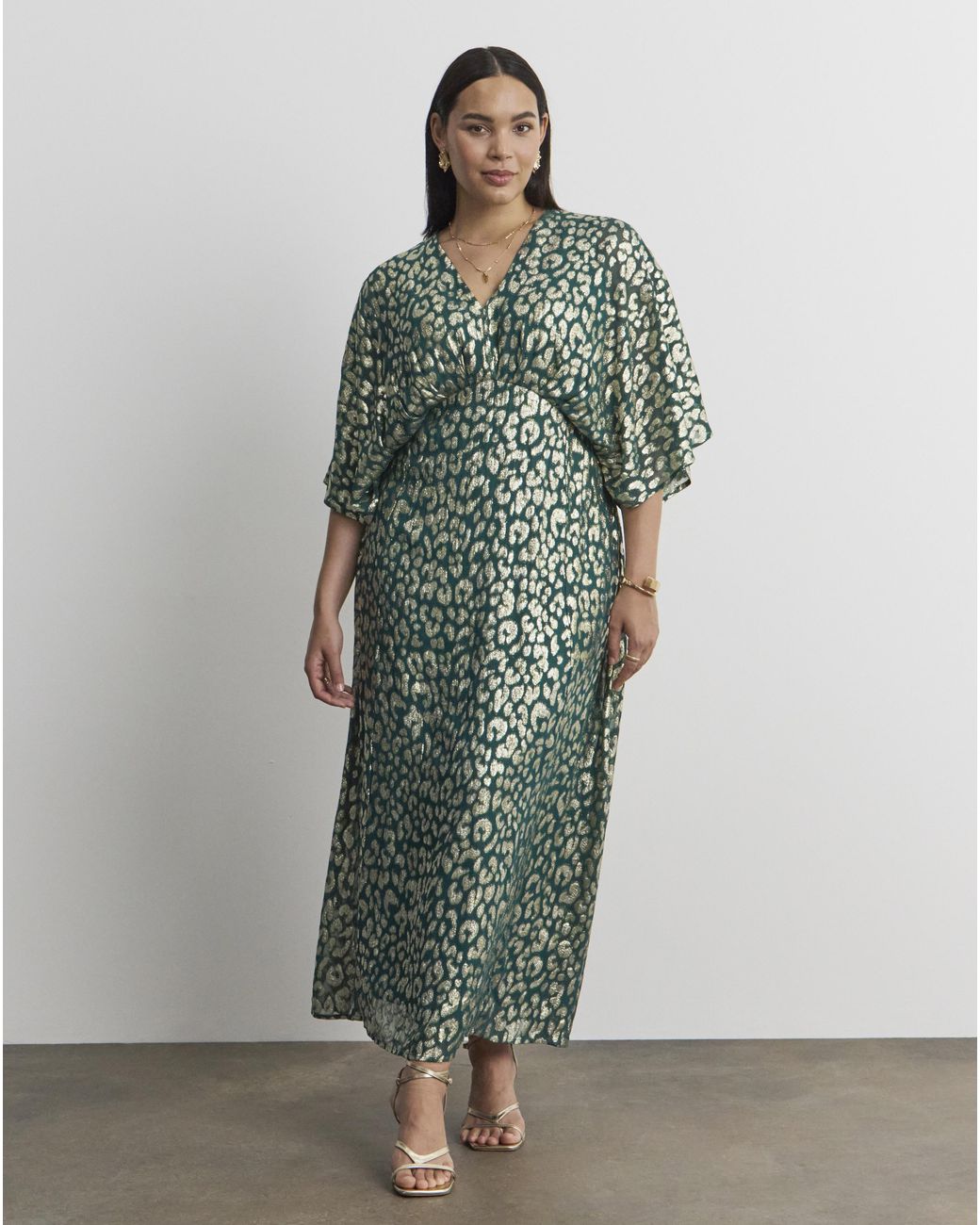 Joanna Hope Green Metallic Animal Dress