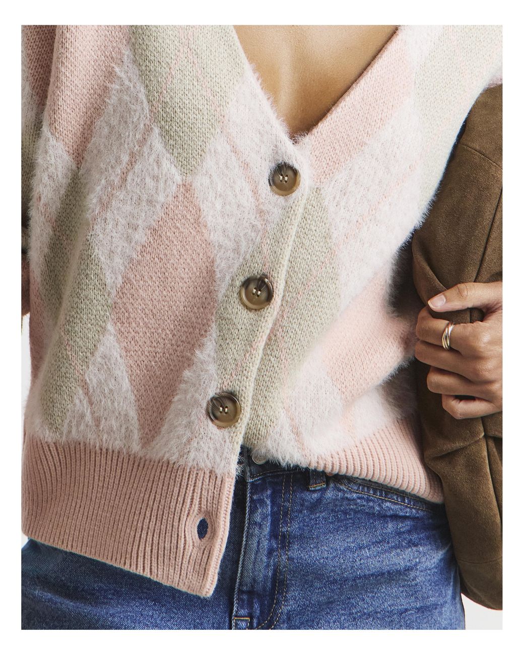 Simply Be Blue Fluffy Argyle Boyfriend Cardigan