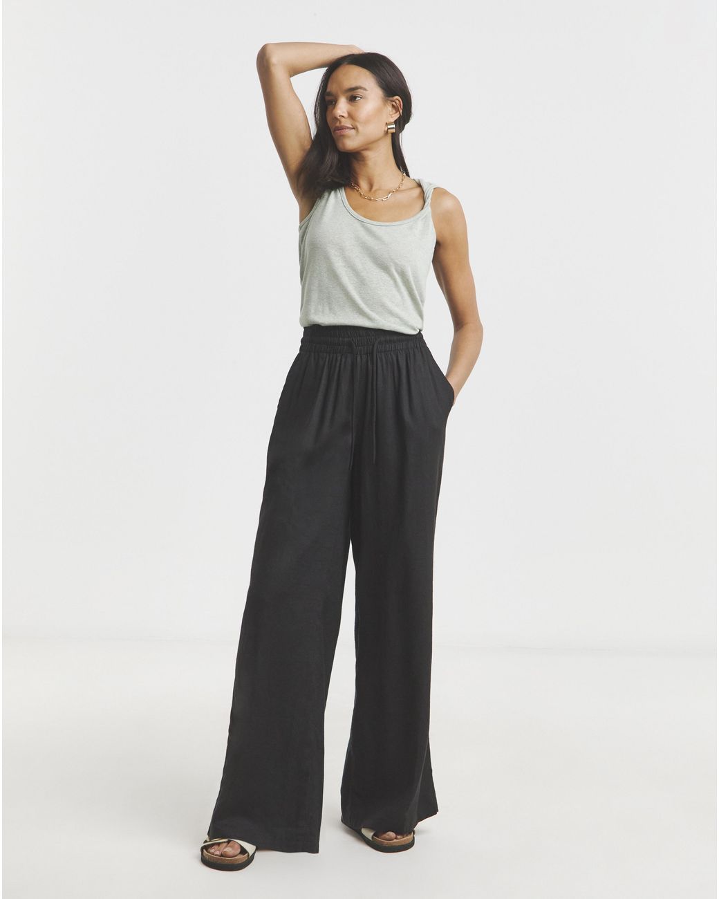 Simply Be White Linen Wide Leg Trousers