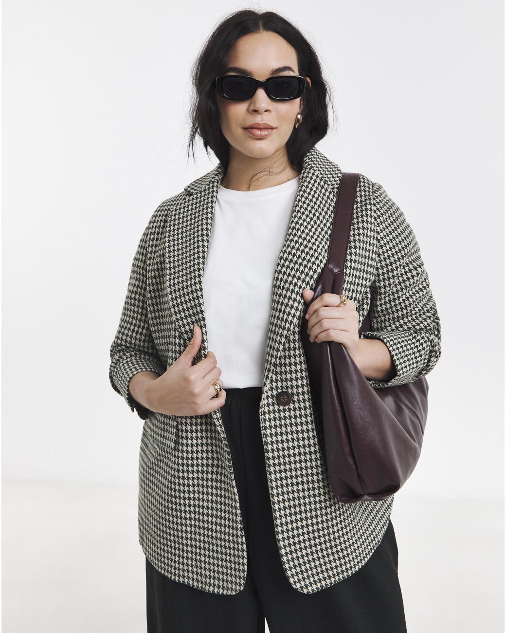Simply Be White Houndstooth Blazer