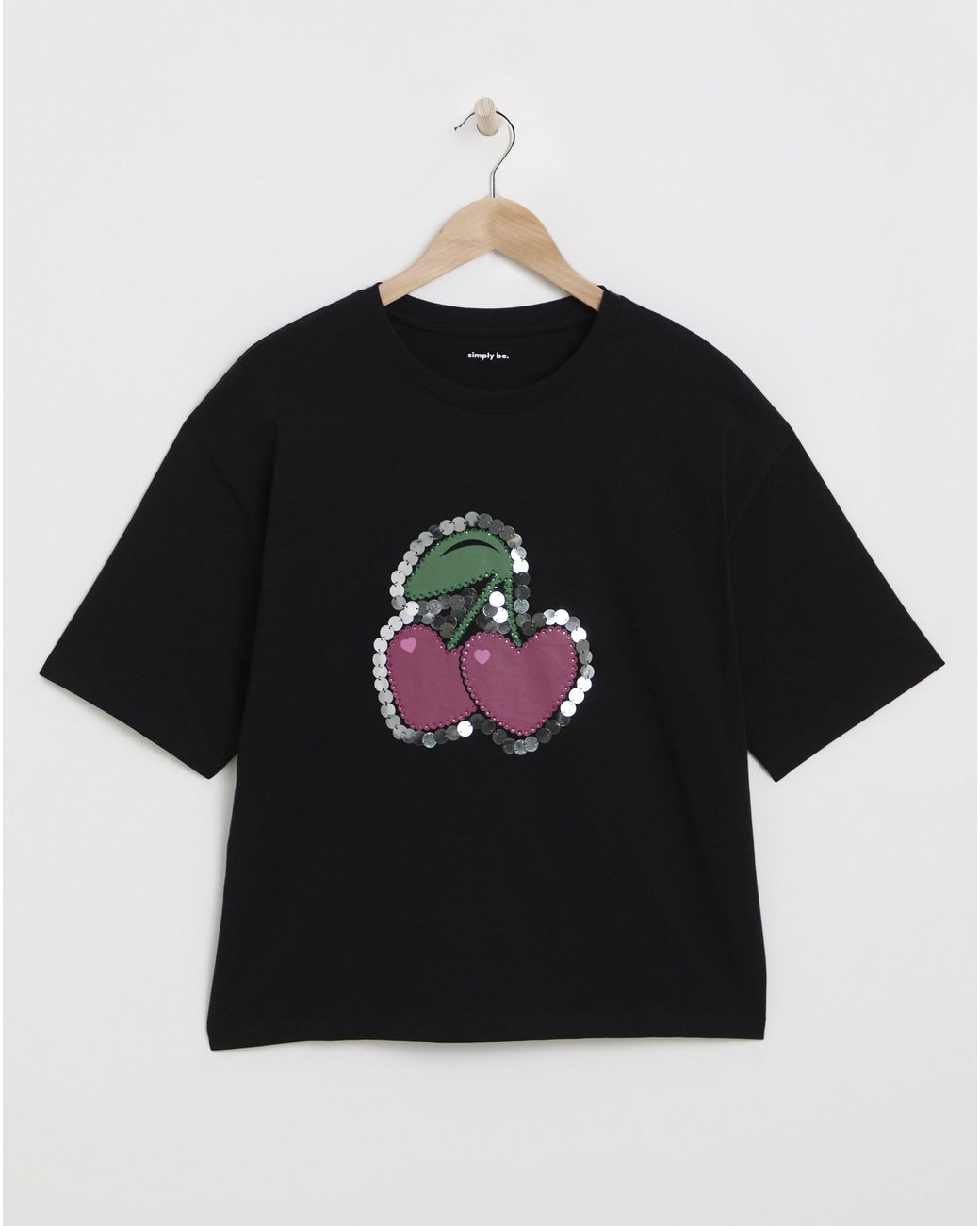 Simply Be Blue Flocked Embellished Cherries Tee
