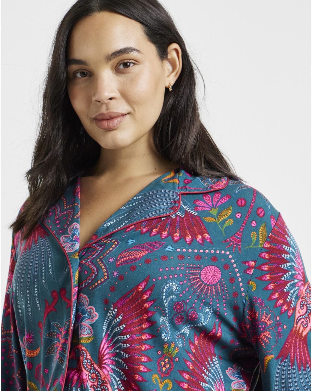 Figleaves Blue Floral Button Pyjama Set