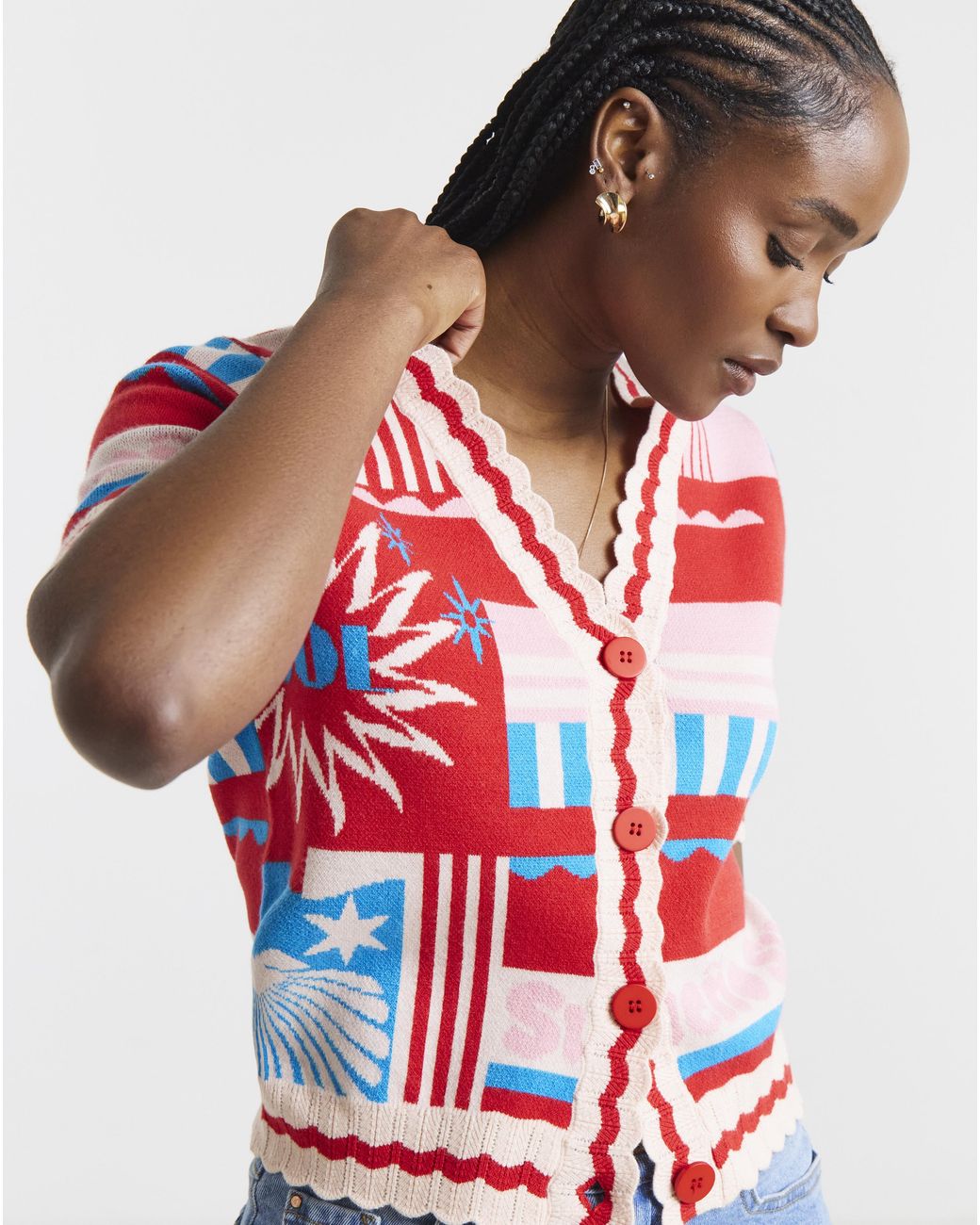 Simply Be Red Short Sleeve Graphic Print Cardigan