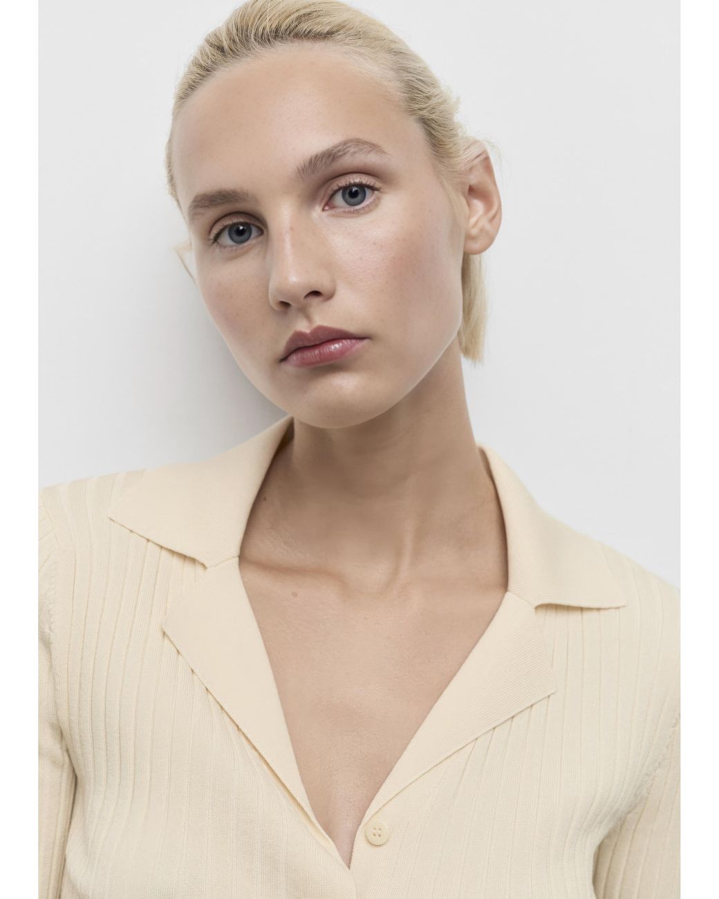 Mango White Collared Cardigan
