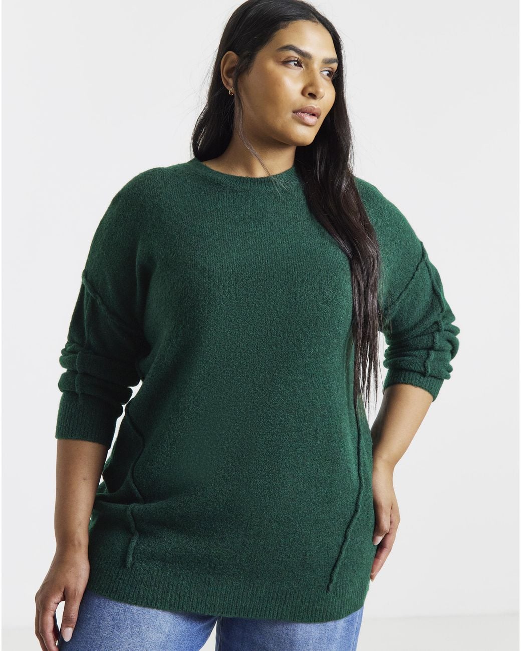 Simply Be Green Exposed Seam Longline Jumper