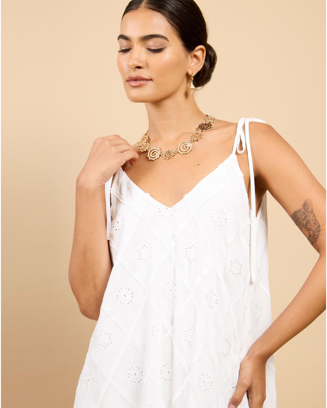 Little Mistress Natural Lm Embroidery Tie Maxi