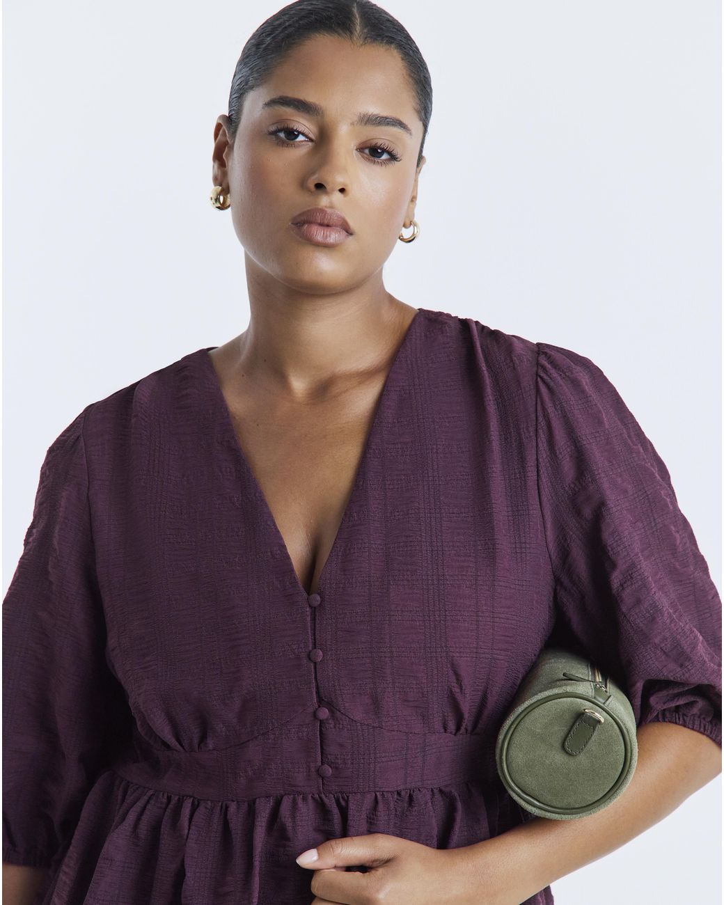 Simply Be Purple Textured Waist Detail Midi Dress